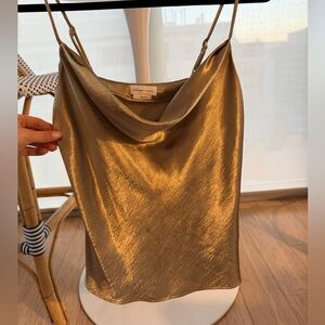 Lovers + Friends satin Gold Cowl Top